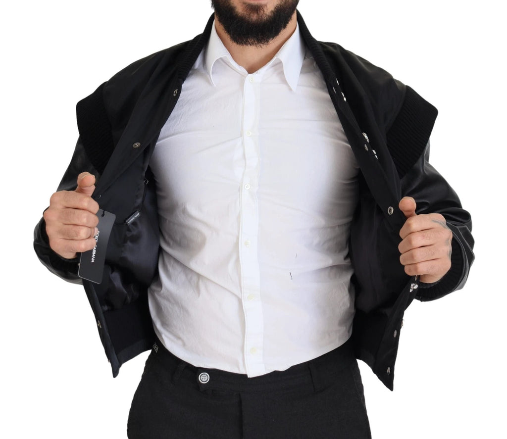 Dolce & Gabbana Black Nylon Crystals Coat Buttons Jacket by Dolce & Gabbana