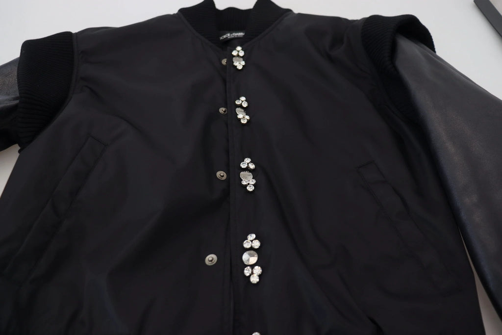Dolce & Gabbana Black Nylon Crystals Coat Buttons Jacket by Dolce & Gabbana