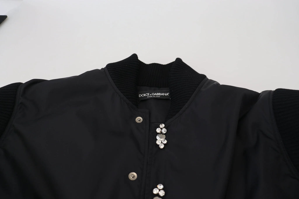 Dolce & Gabbana Black Nylon Crystals Coat Buttons Jacket by Dolce & Gabbana