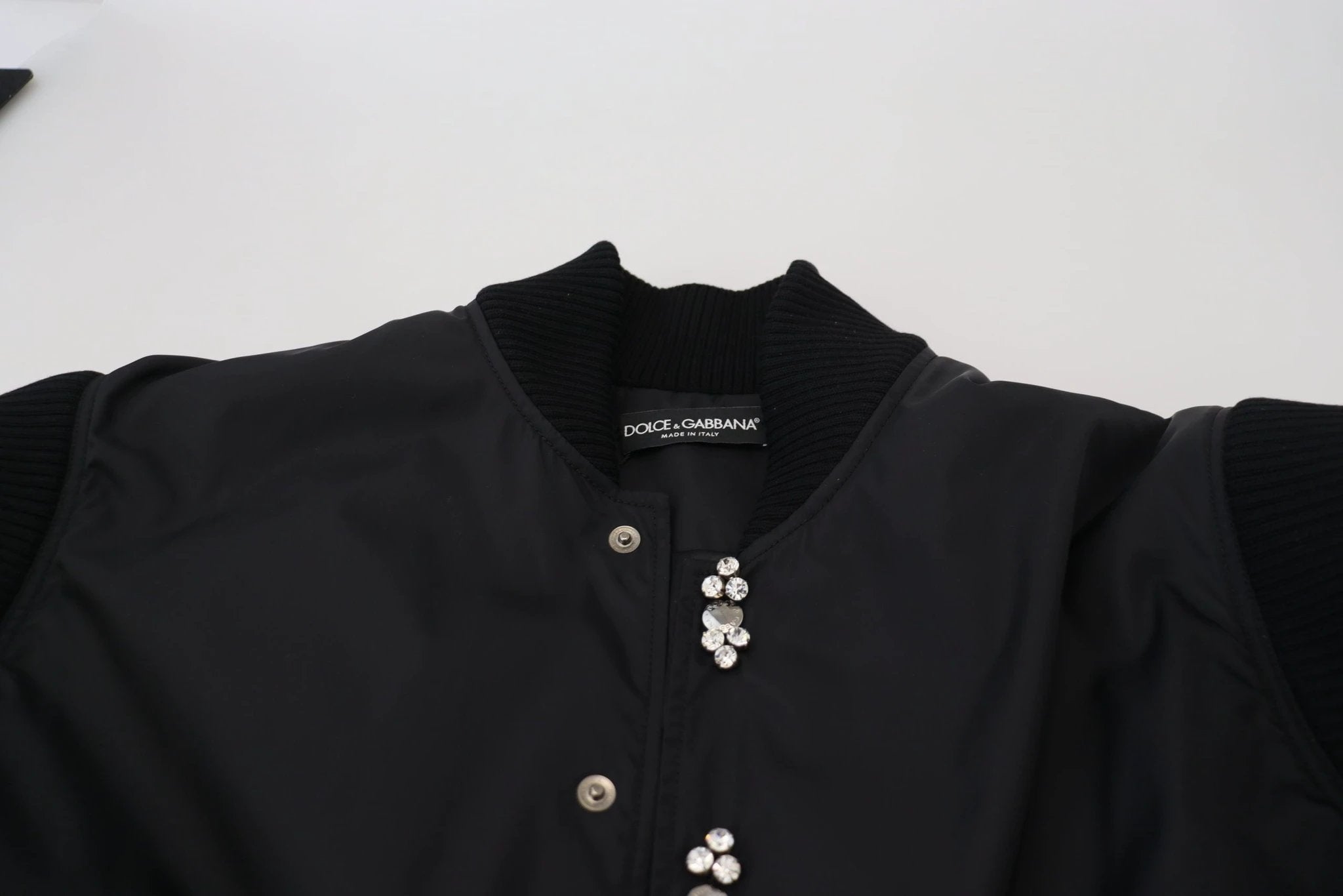 Dolce & Gabbana Black Nylon Crystals Coat Buttons Jacket by Dolce & Gabbana
