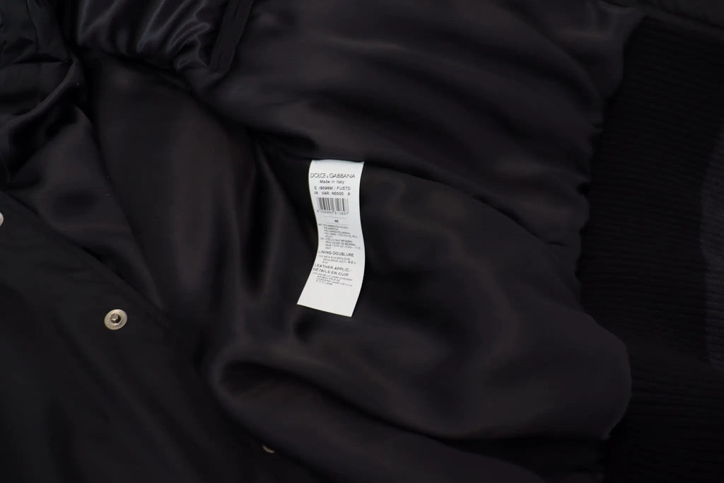 Dolce & Gabbana Black Nylon Crystals Coat Buttons Jacket