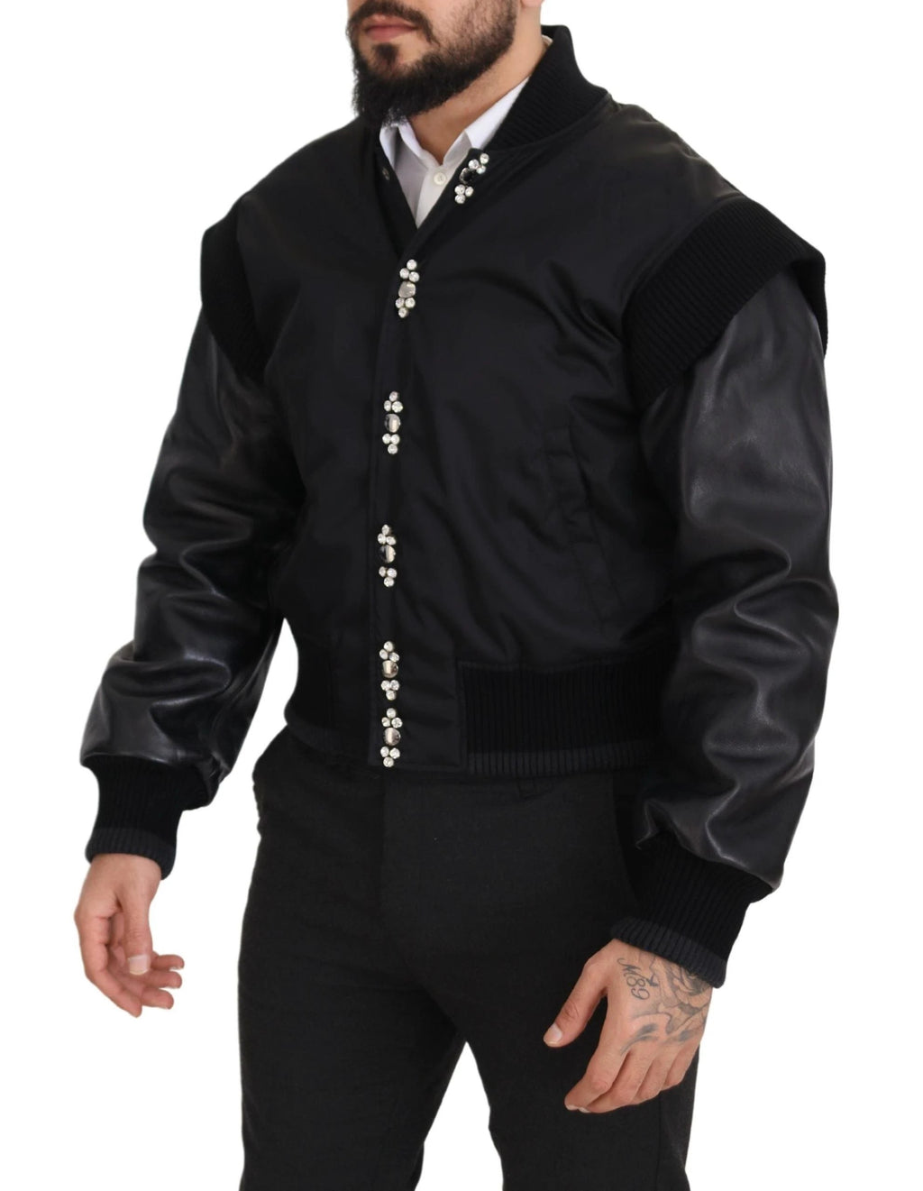 Dolce & Gabbana Black Nylon Crystals Coat Buttons Jacket by Dolce & Gabbana