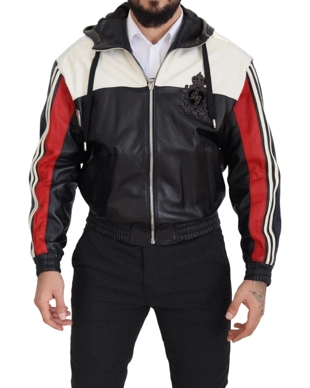 Dolce & Gabbana Black Leather Hooded Blouson Coat Jacket by Dolce & Gabbana