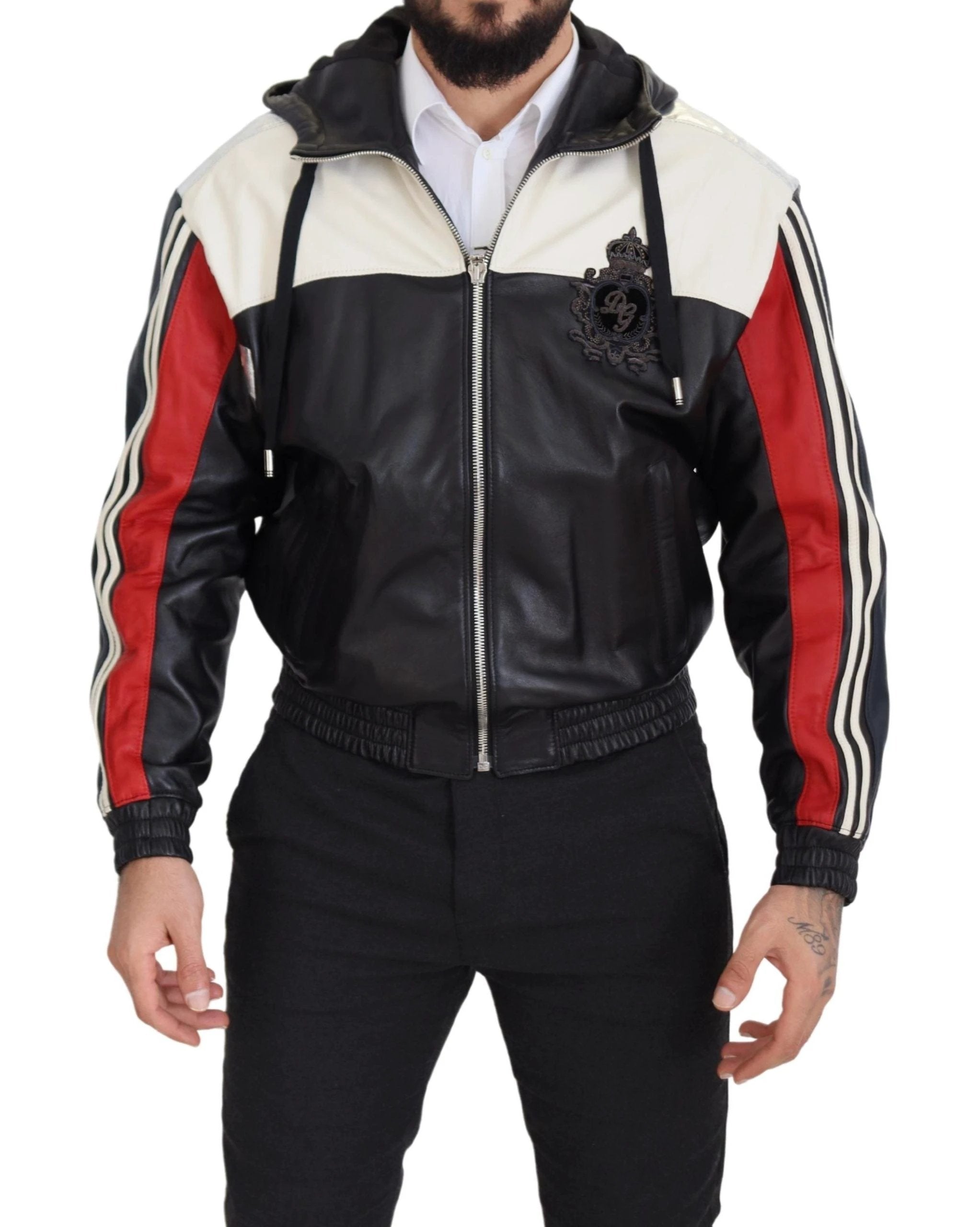 Dolce & Gabbana Black Leather Hooded Blouson Coat Jacket by Dolce & Gabbana