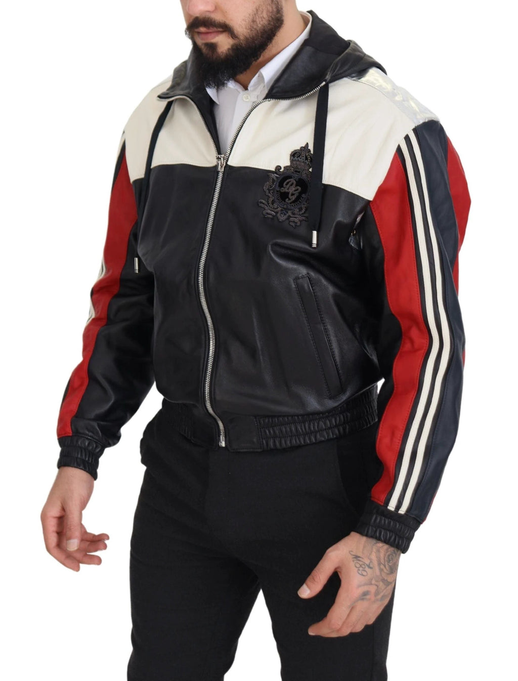 Dolce & Gabbana Black Leather Hooded Blouson Coat Jacket by Dolce & Gabbana