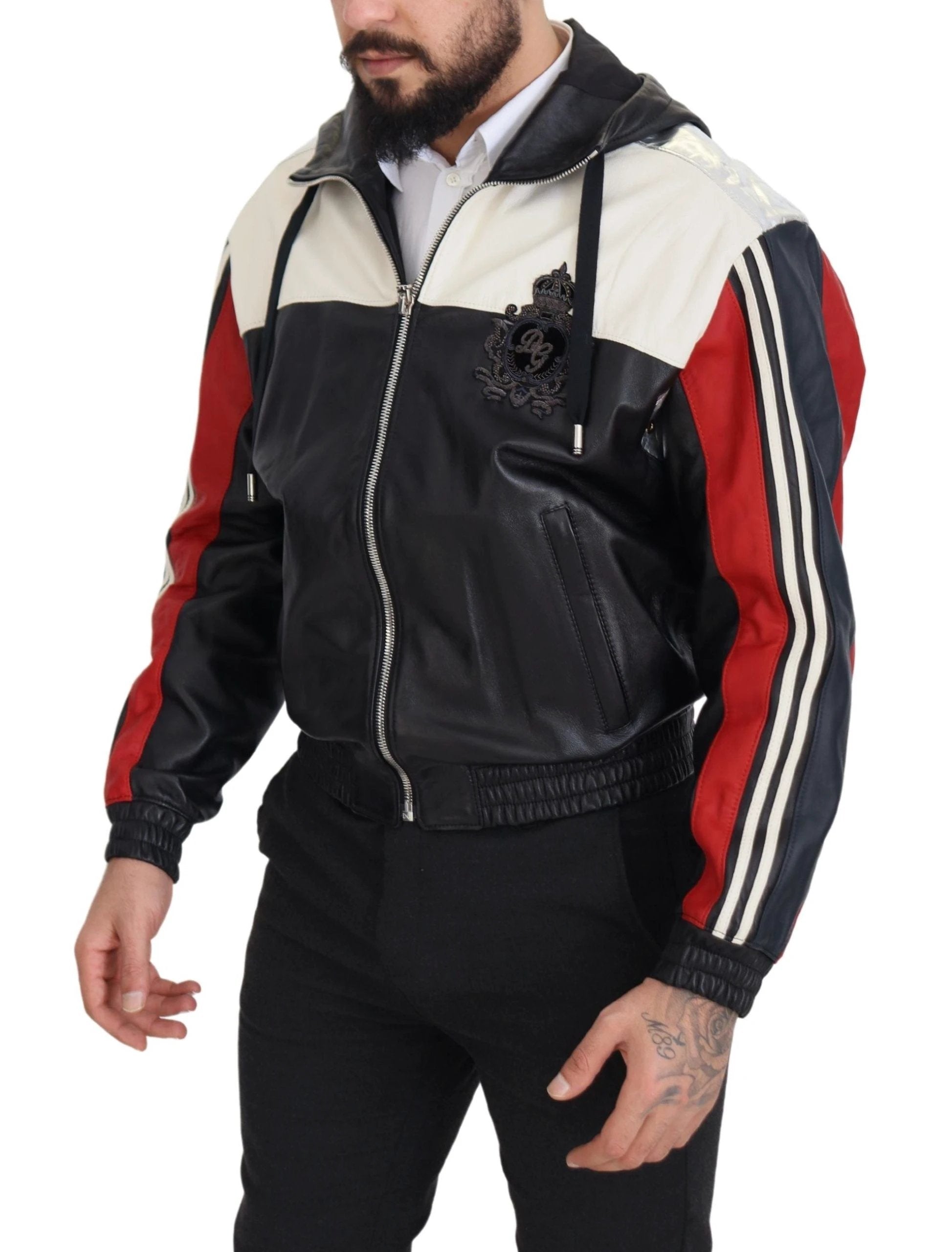 Dolce & Gabbana Black Leather Hooded Blouson Coat Jacket by Dolce & Gabbana