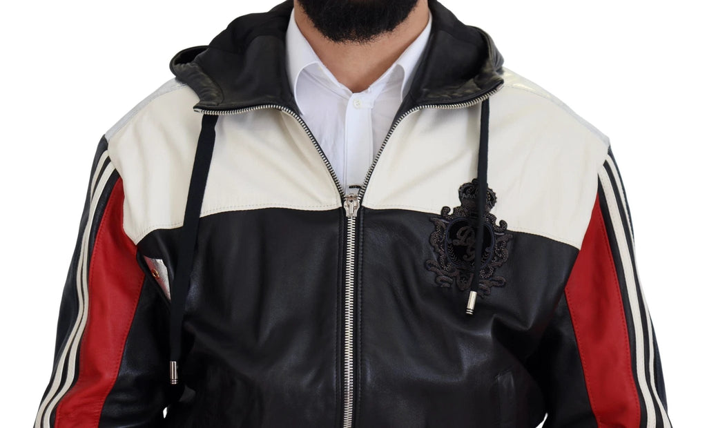 Dolce & Gabbana Black Leather Hooded Blouson Coat Jacket by Dolce & Gabbana