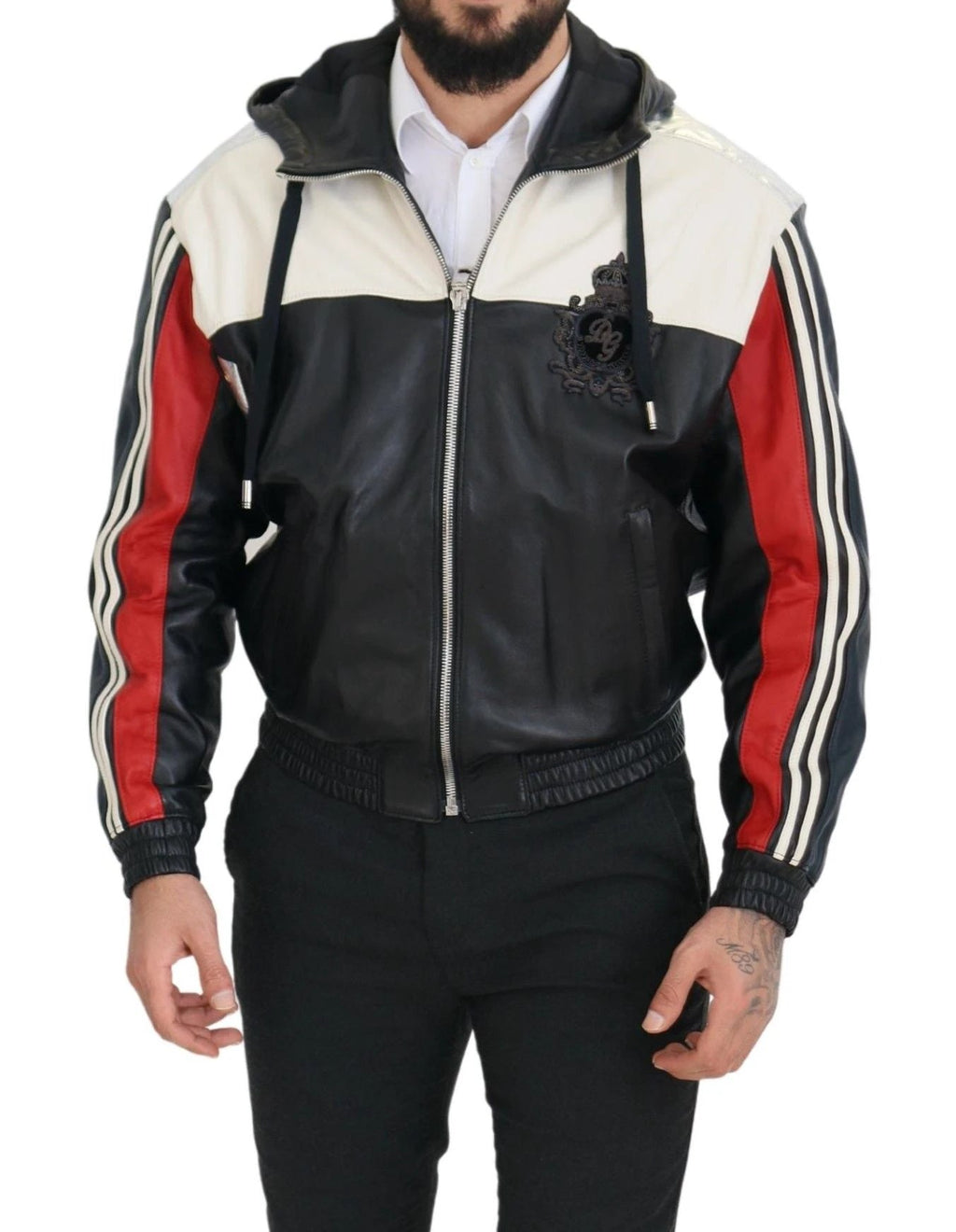 Dolce & Gabbana Black Leather Hooded Blouson Coat Jacket by Dolce & Gabbana