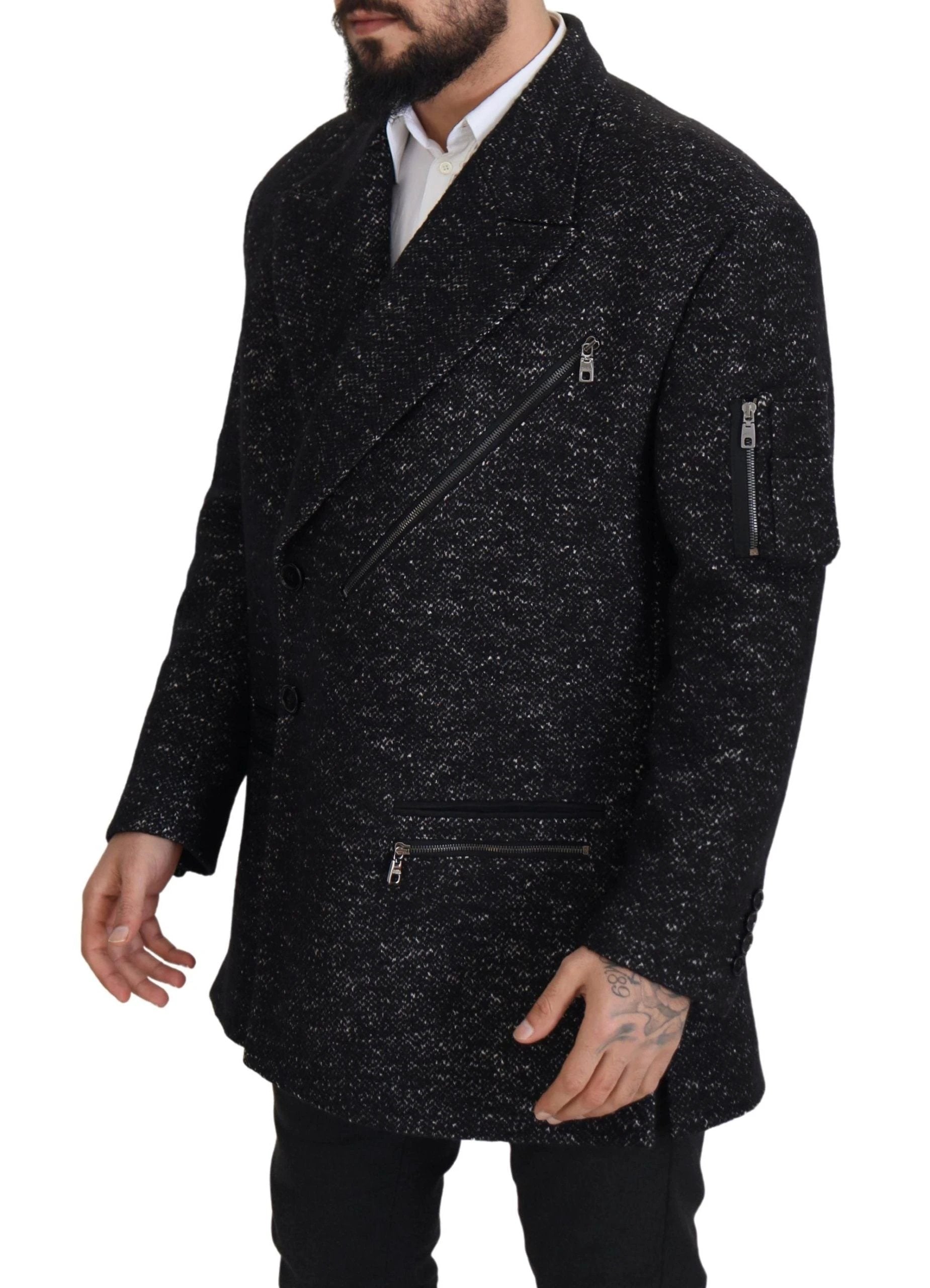 Dolce & Gabbana Black Wool Double Breasted Coat Men Jacket by Dolce & Gabbana