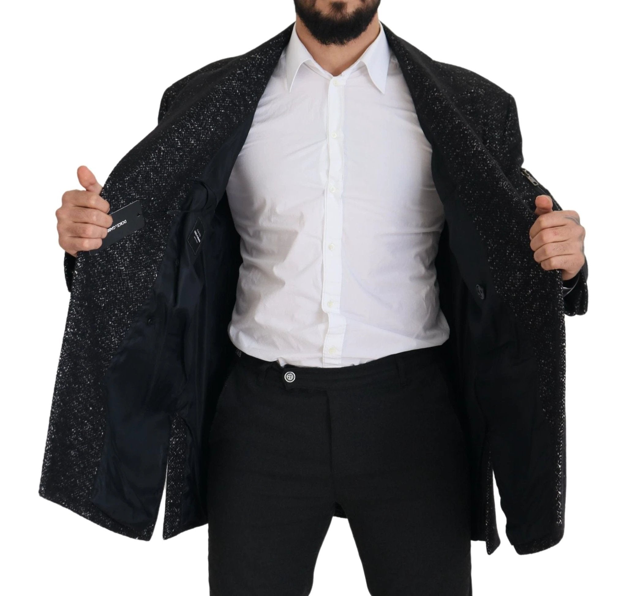 Dolce & Gabbana Black Wool Double Breasted Coat Men Jacket by Dolce & Gabbana