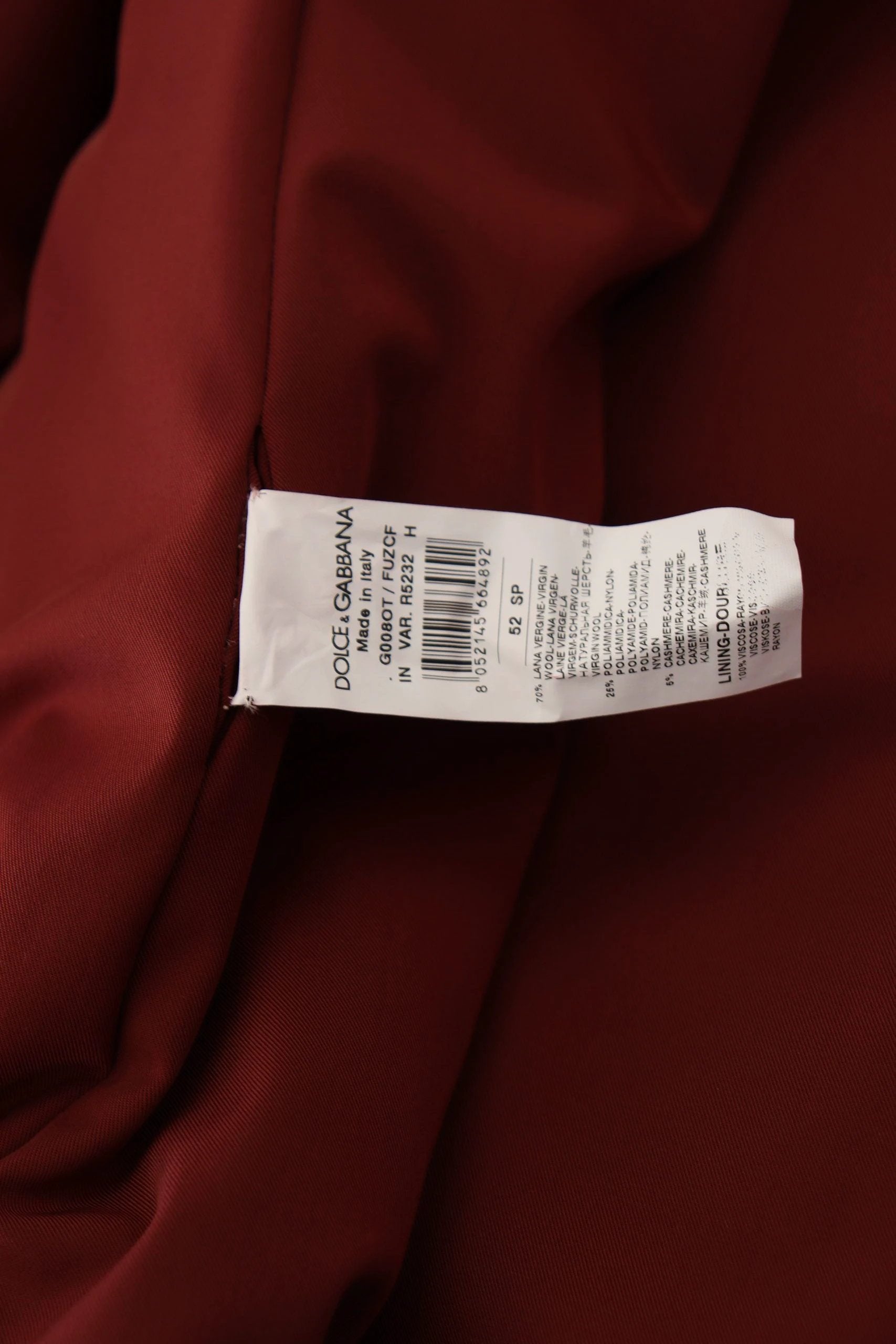 Dolce & Gabbana Red Wool Double Breasted Coat Jacket by Dolce & Gabbana