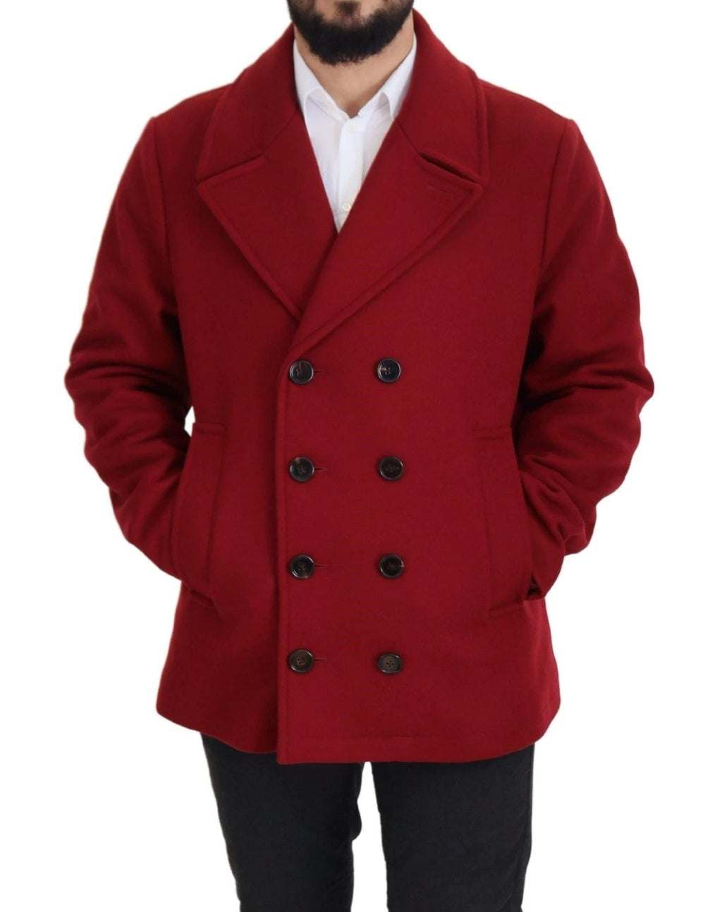 Dolce & Gabbana Red Wool Double Breasted Coat Jacket by Dolce & Gabbana