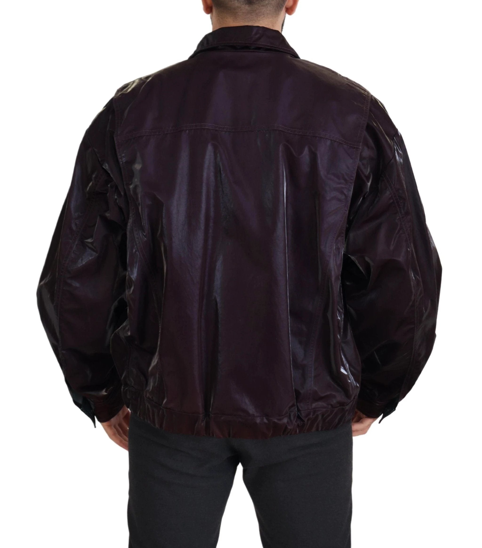 Dolce & Gabbana Bordeaux Nylon Collared Men Coat Jacket by Dolce & Gabbana