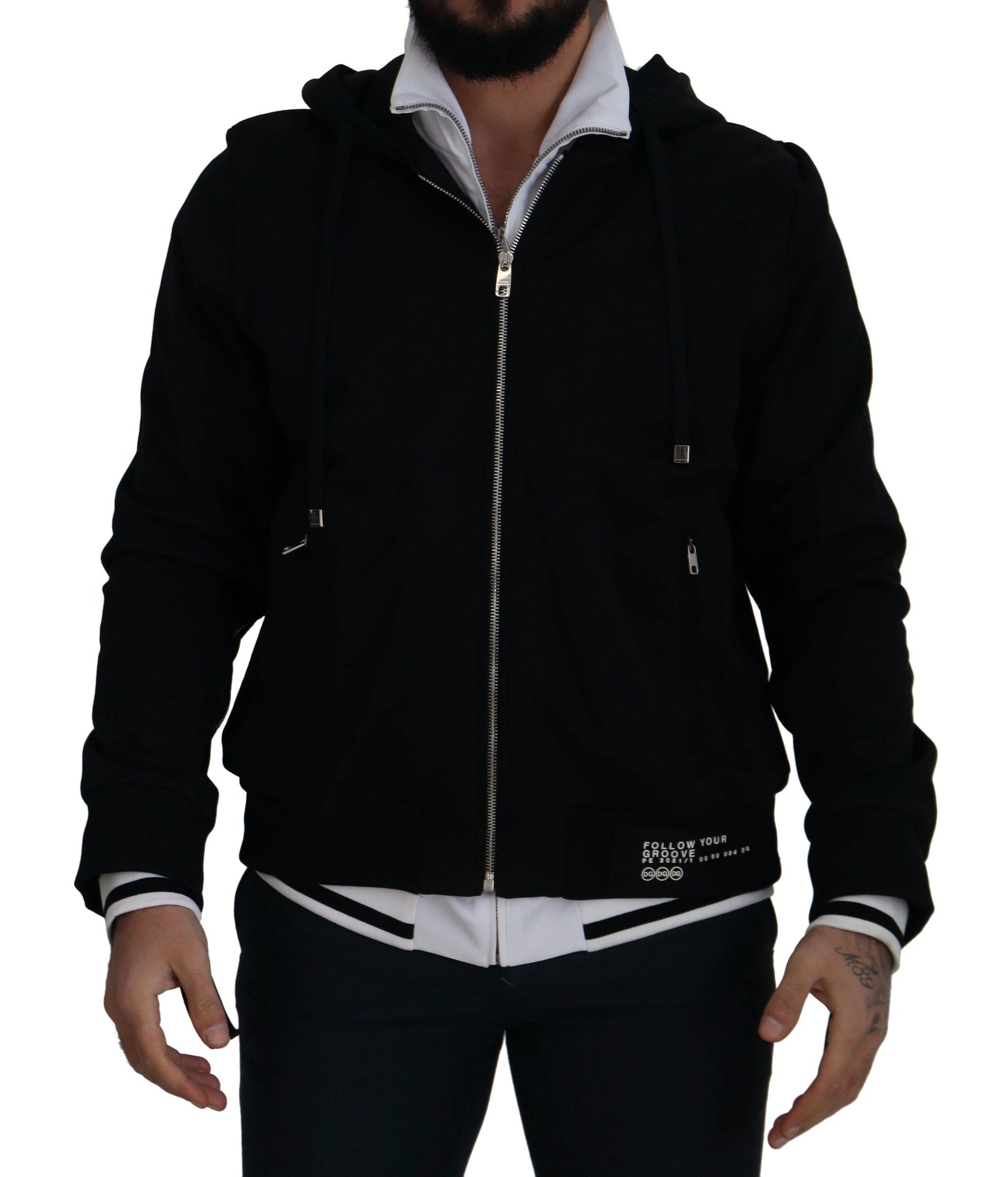 Dolce & Gabbana Black Polyester Hooded Full Zip Jacket by Dolce & Gabbana