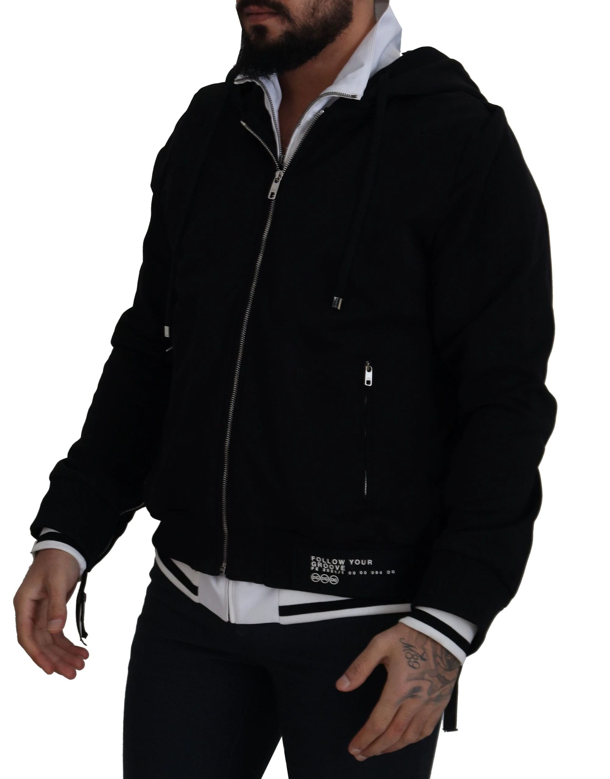 Dolce & Gabbana Black Polyester Hooded Full Zip Jacket by Dolce & Gabbana