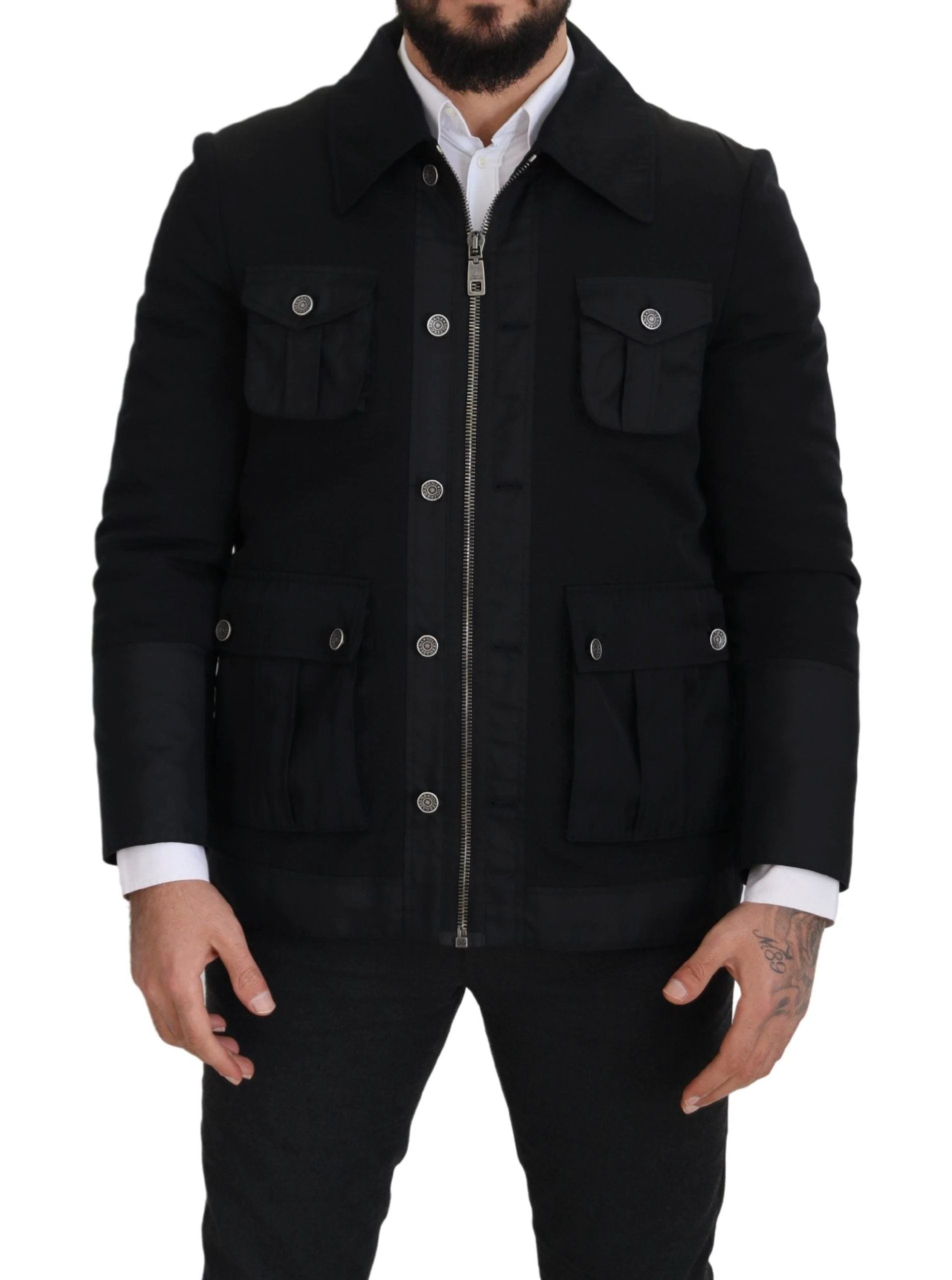 Dolce & Gabbana Black Wool Collared Full Zip Jacket by Dolce & Gabbana