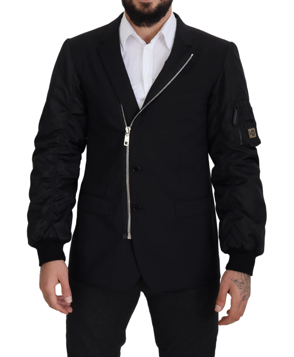 Dolce & Gabbana Black Wool Full Zip Long Sleeves Jacket by Dolce & Gabbana