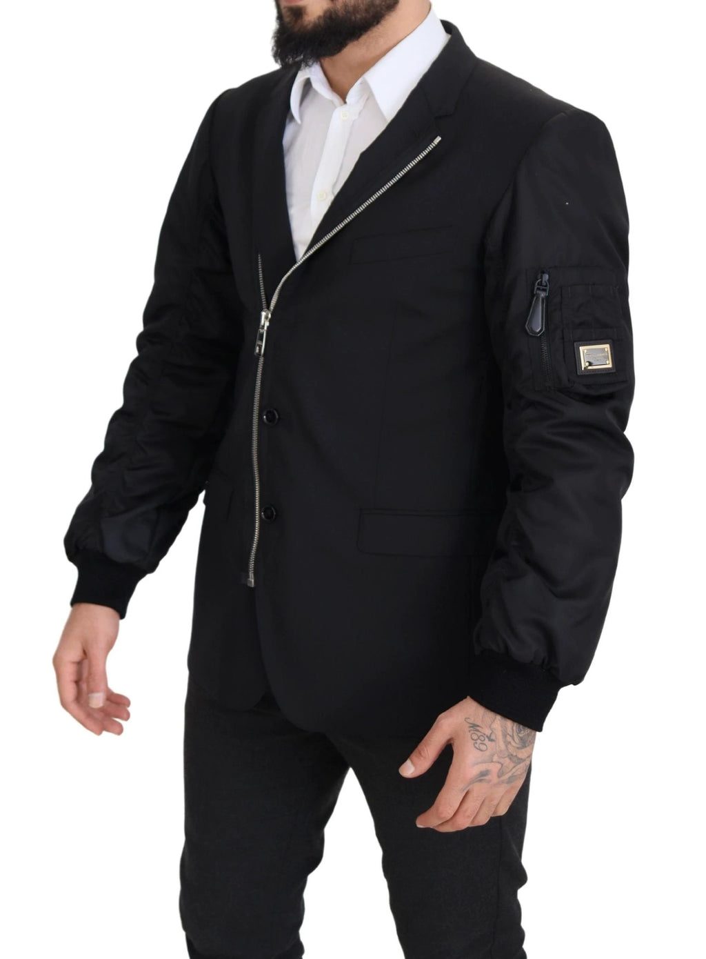 Dolce & Gabbana Black Wool Full Zip Long Sleeves Jacket by Dolce & Gabbana
