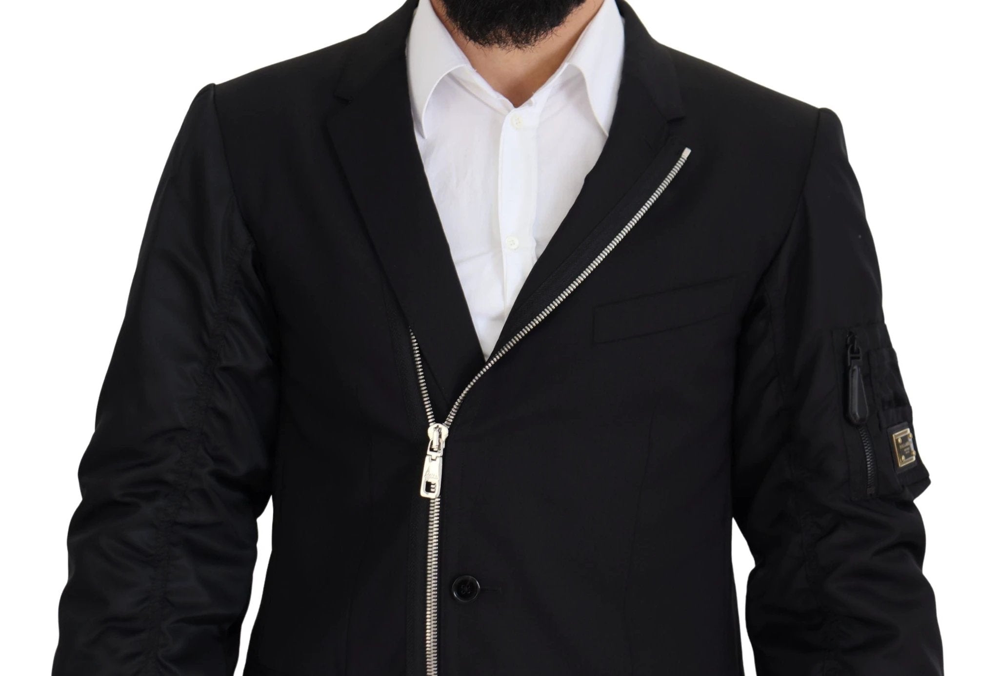 Dolce & Gabbana Black Wool Full Zip Long Sleeves Jacket by Dolce & Gabbana