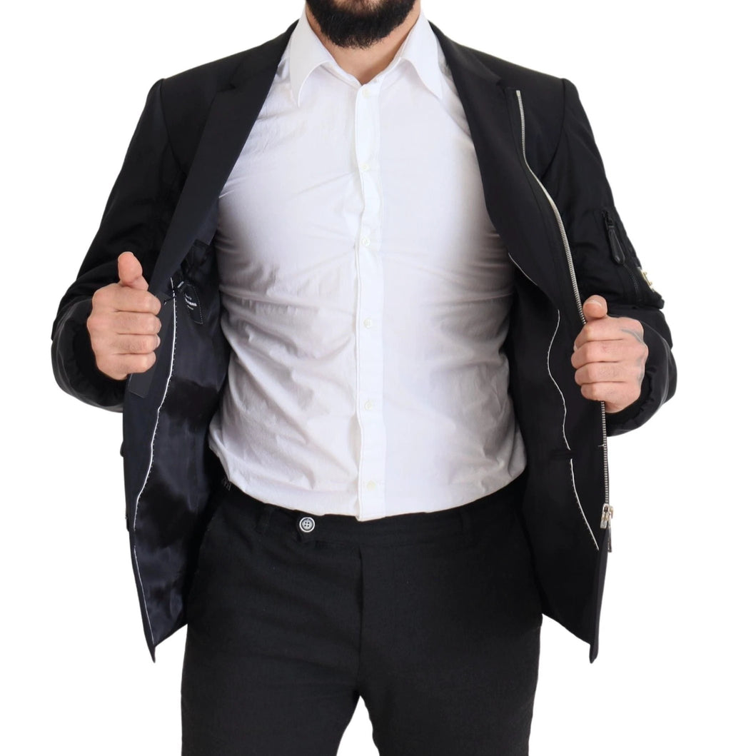 Dolce & Gabbana Black Wool Full Zip Long Sleeves Jacket by Dolce & Gabbana