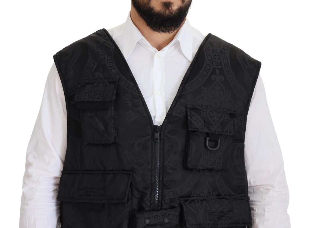 Dolce & Gabbana Black Nylon Full Zip Sleeveless Jacket by Dolce & Gabbana