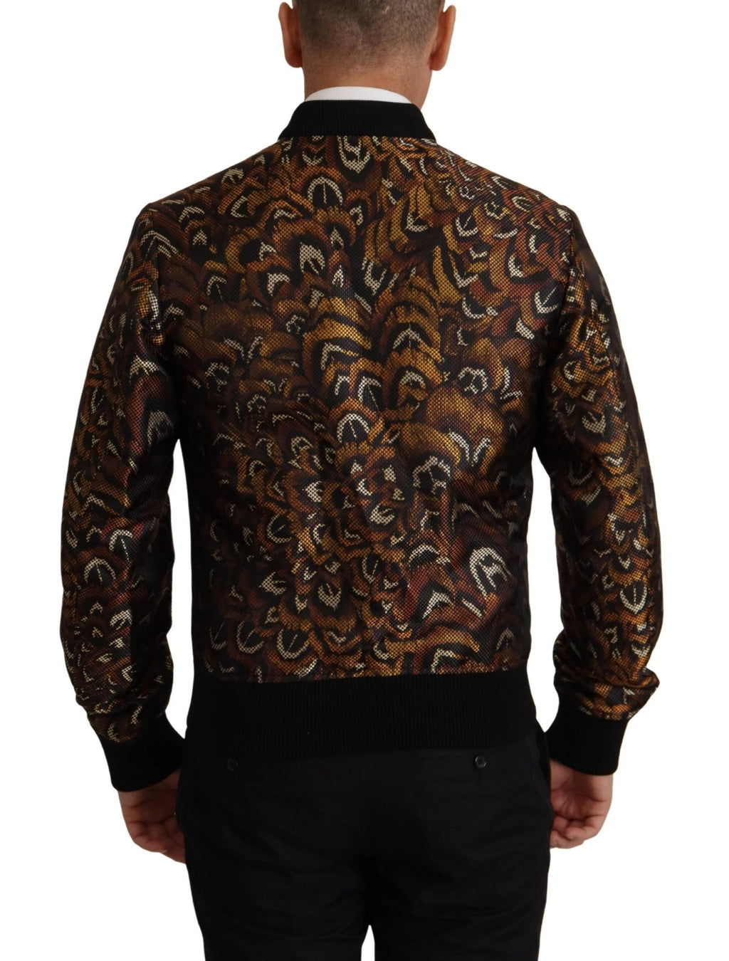 Dolce & Gabbana Brown Feather Full Zip Blouson Jacket by Dolce & Gabbana