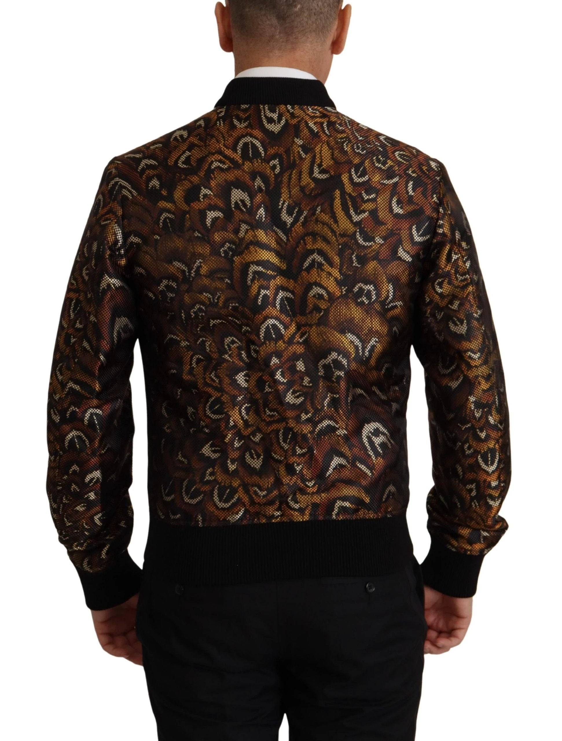 Dolce & Gabbana Brown Feather Full Zip Blouson Jacket by Dolce & Gabbana