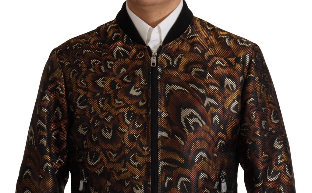 Dolce & Gabbana Brown Feather Full Zip Blouson Jacket by Dolce & Gabbana