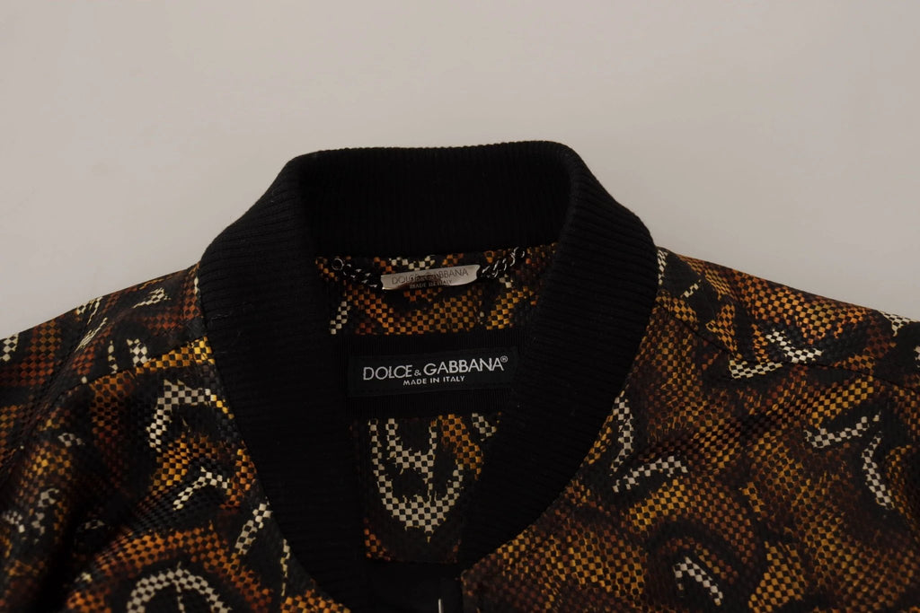 Dolce & Gabbana Brown Feather Full Zip Blouson Jacket by Dolce & Gabbana