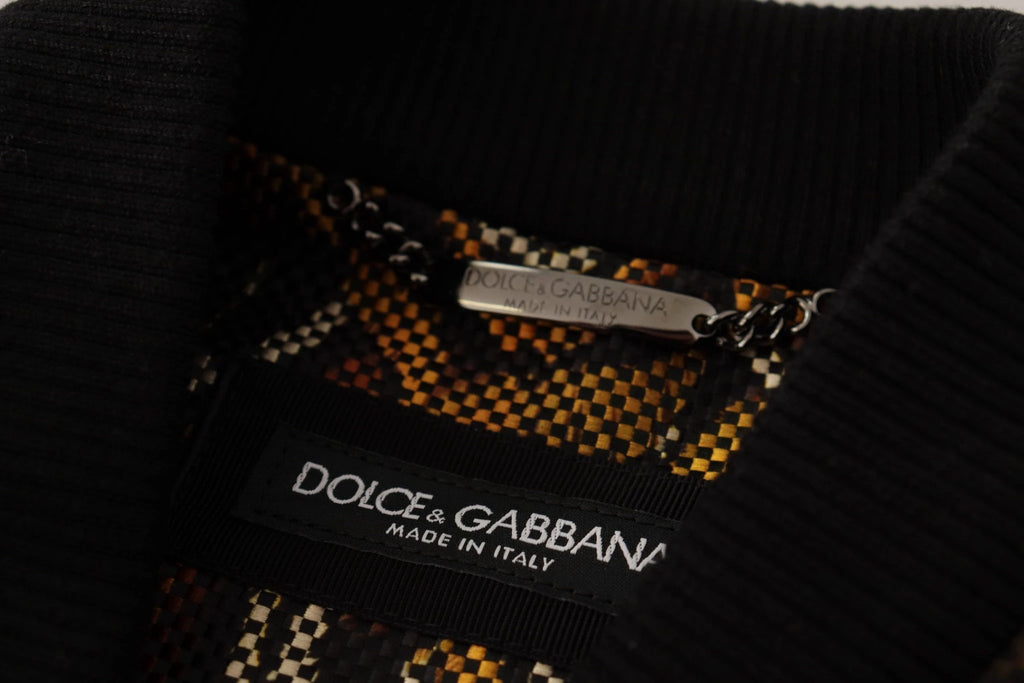 Dolce & Gabbana Brown Feather Full Zip Blouson Jacket by Dolce & Gabbana