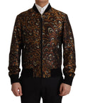 Dolce & Gabbana Brown Feather Full Zip Blouson Jacket by Dolce & Gabbana