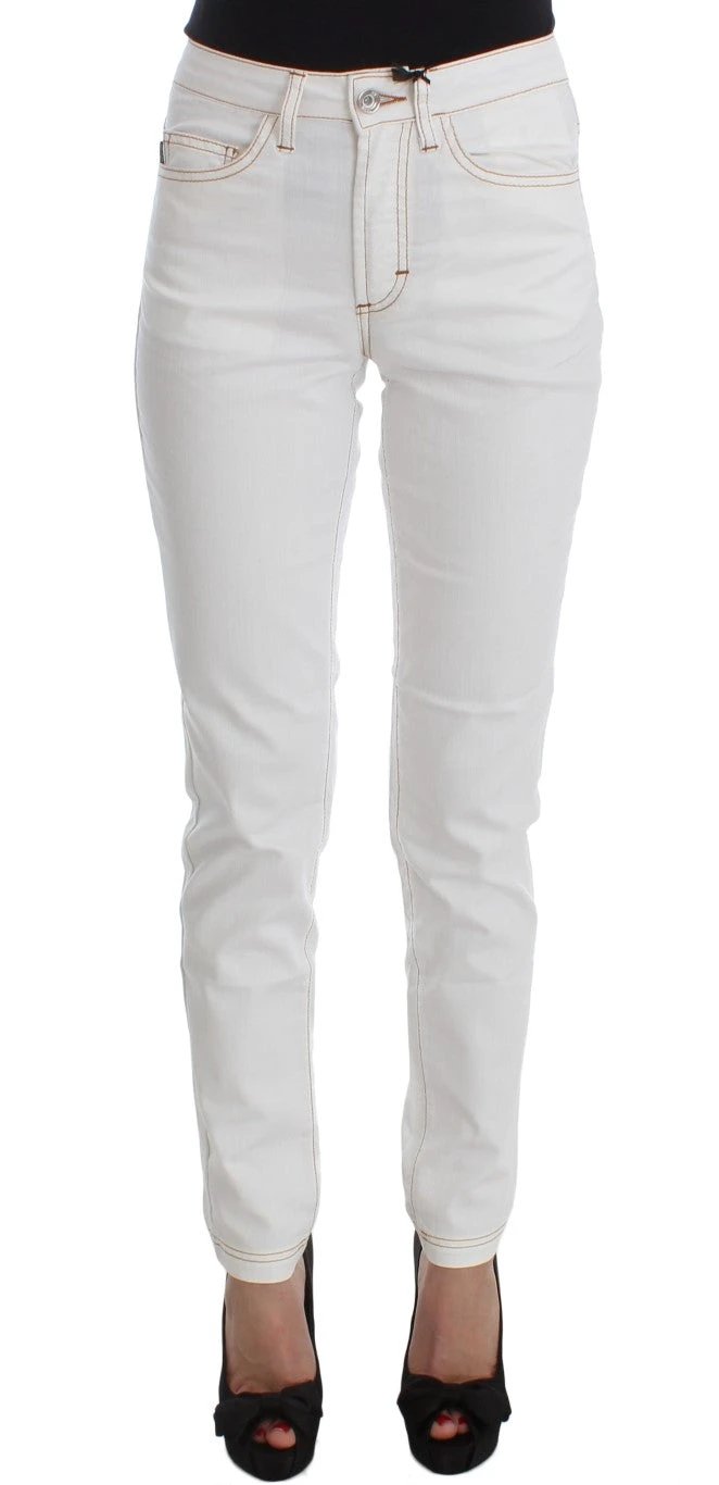Cavalli White Cotton Blend Slim Fit Jeans by Cavalli