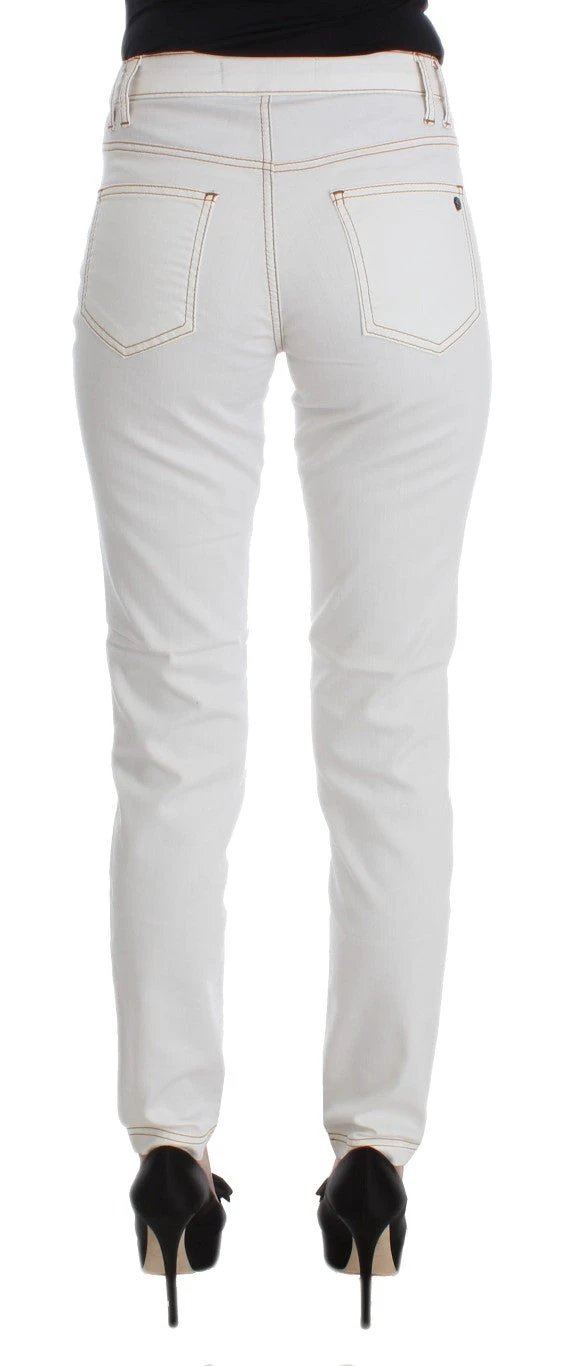 Cavalli White Cotton Blend Slim Fit Jeans by Cavalli