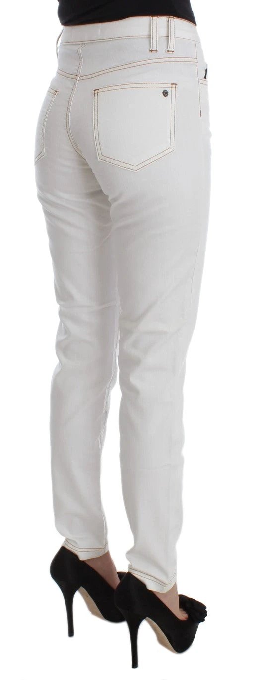 Cavalli White Cotton Blend Slim Fit Jeans by Cavalli