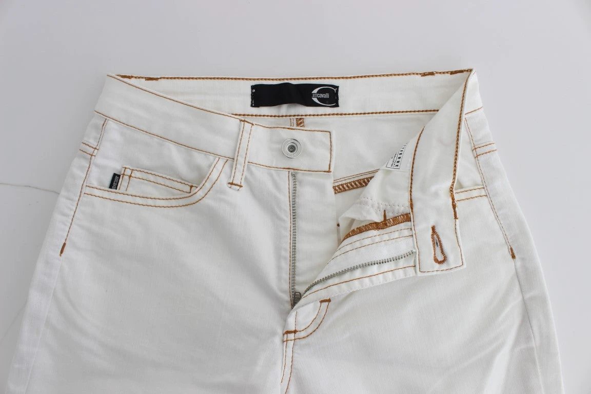 Cavalli White Cotton Blend Slim Fit Jeans by Cavalli