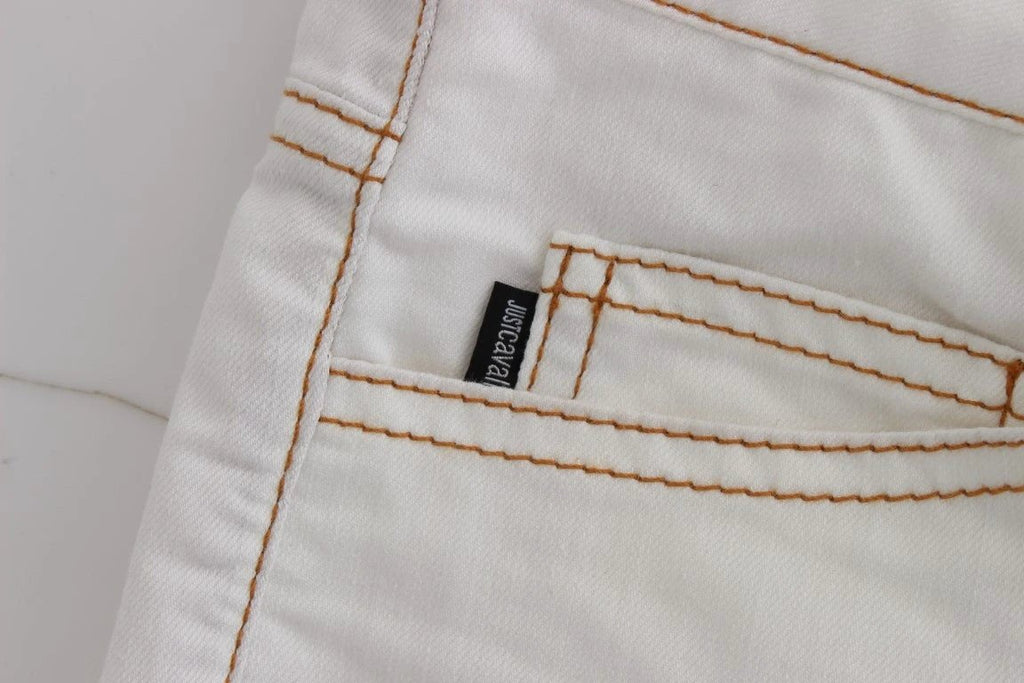Cavalli White Cotton Blend Slim Fit Jeans by Cavalli