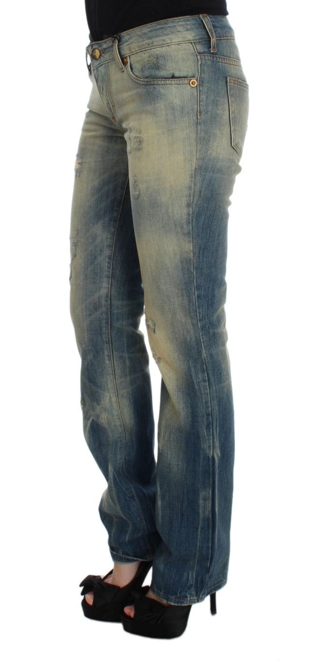 Cavalli Blue Wash Cotton Slim Fit Bootcut Jeans by Cavalli