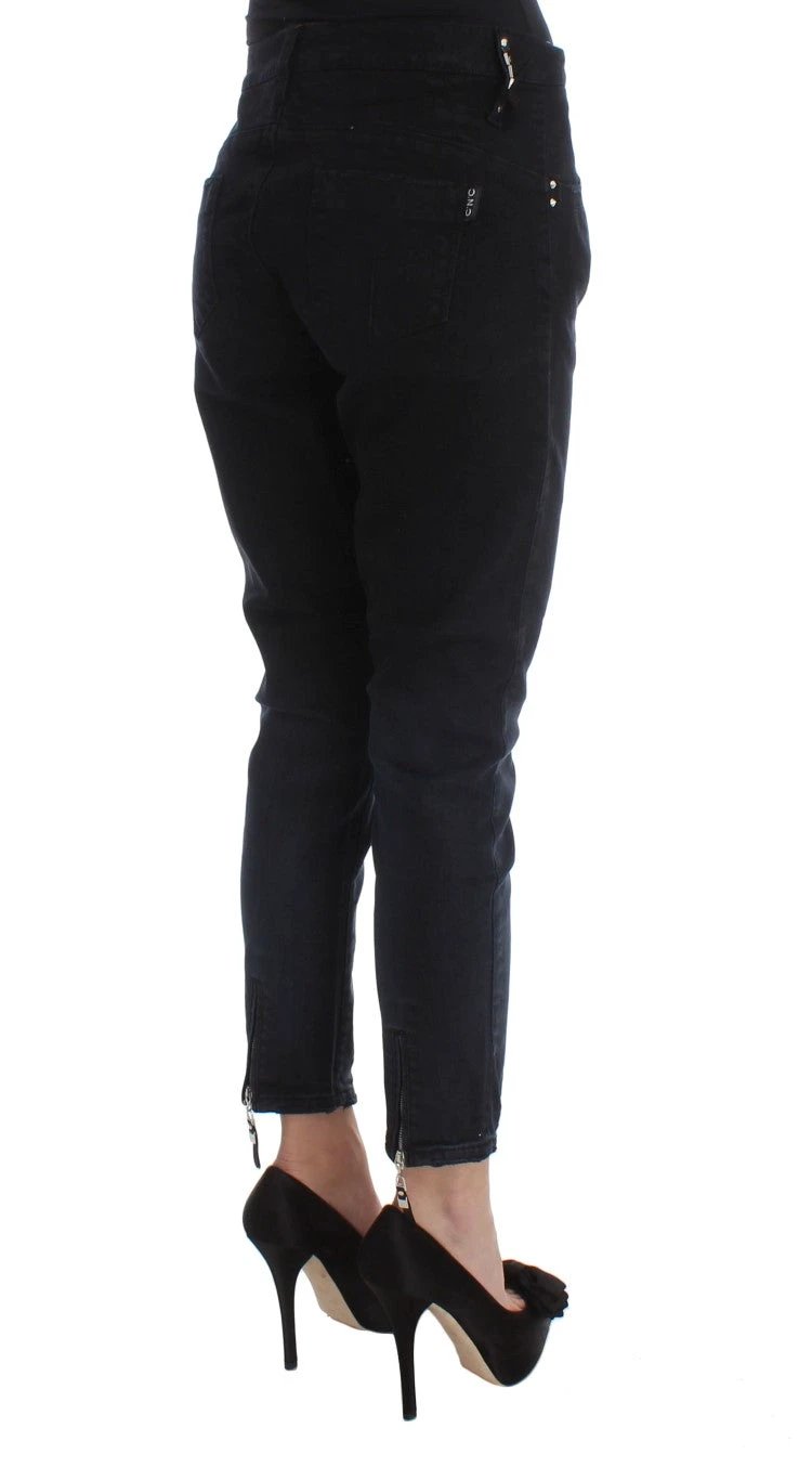 Costume National Black Cotton Slim Fit Cropped Jeans by Costume National