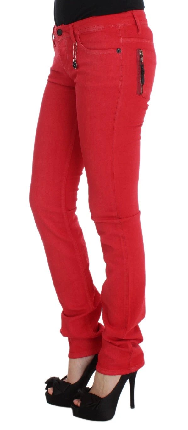 Costume National Red Cotton Blend Super Slim Fit Jeans by Costume National
