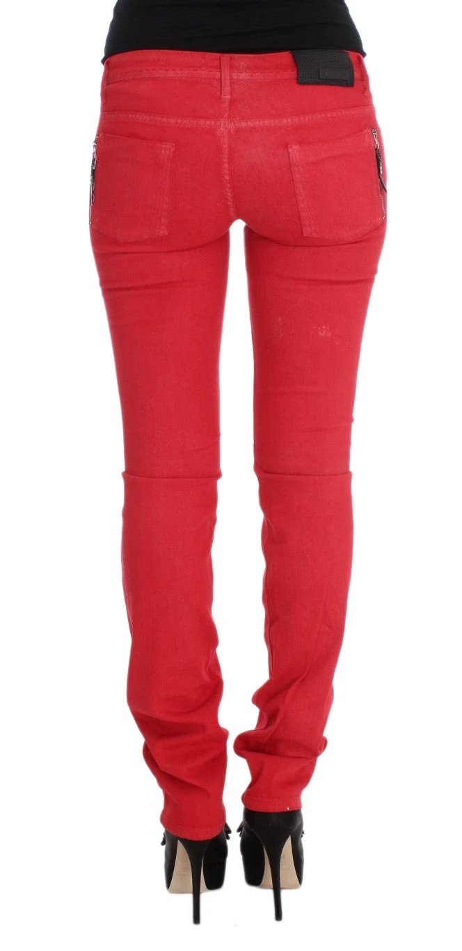 Costume National Red Cotton Blend Super Slim Fit Jeans by Costume National