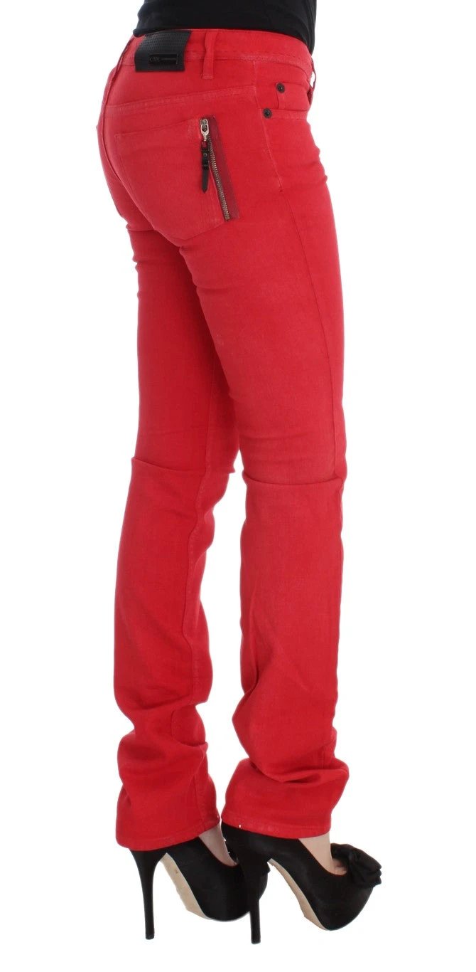 Costume National Red Cotton Blend Super Slim Fit Jeans by Costume National