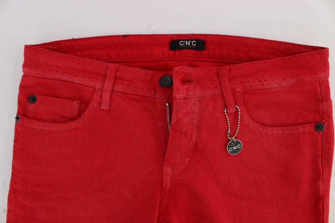 Costume National Red Cotton Blend Super Slim Fit Jeans by Costume National