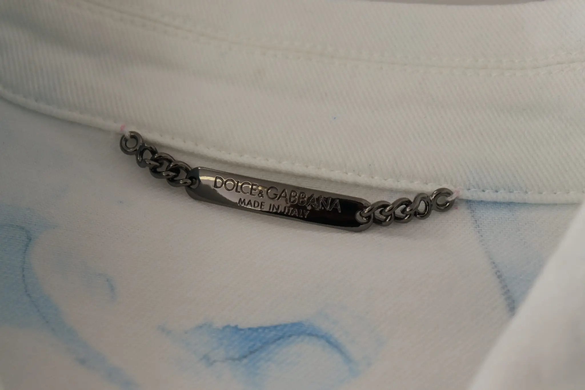 Veste en jean Dolce &amp; Gabbana blanche en coton brodée du logo