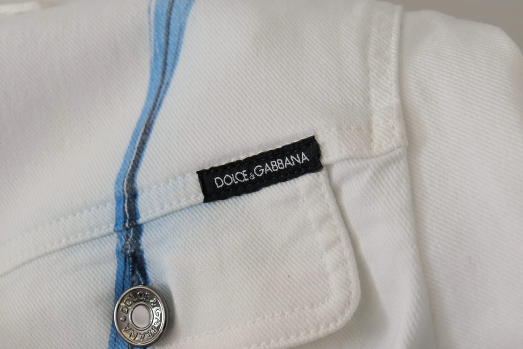 Dolce & Gabbana White Cotton Logo Embroidery Denim Jacket by Dolce & Gabbana