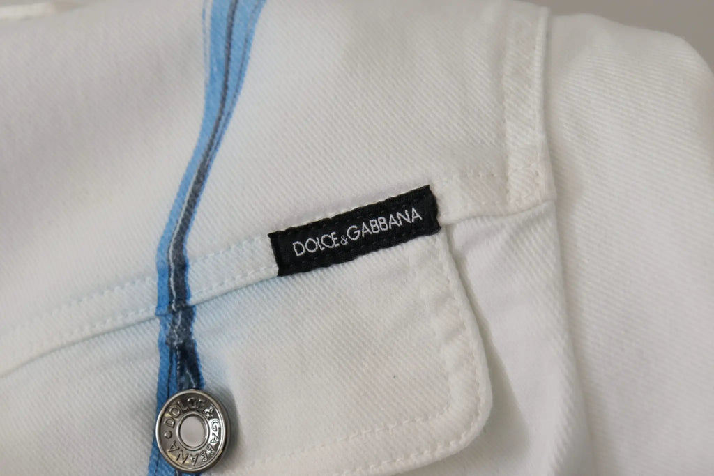 Veste en jean Dolce &amp; Gabbana blanche en coton brodée du logo