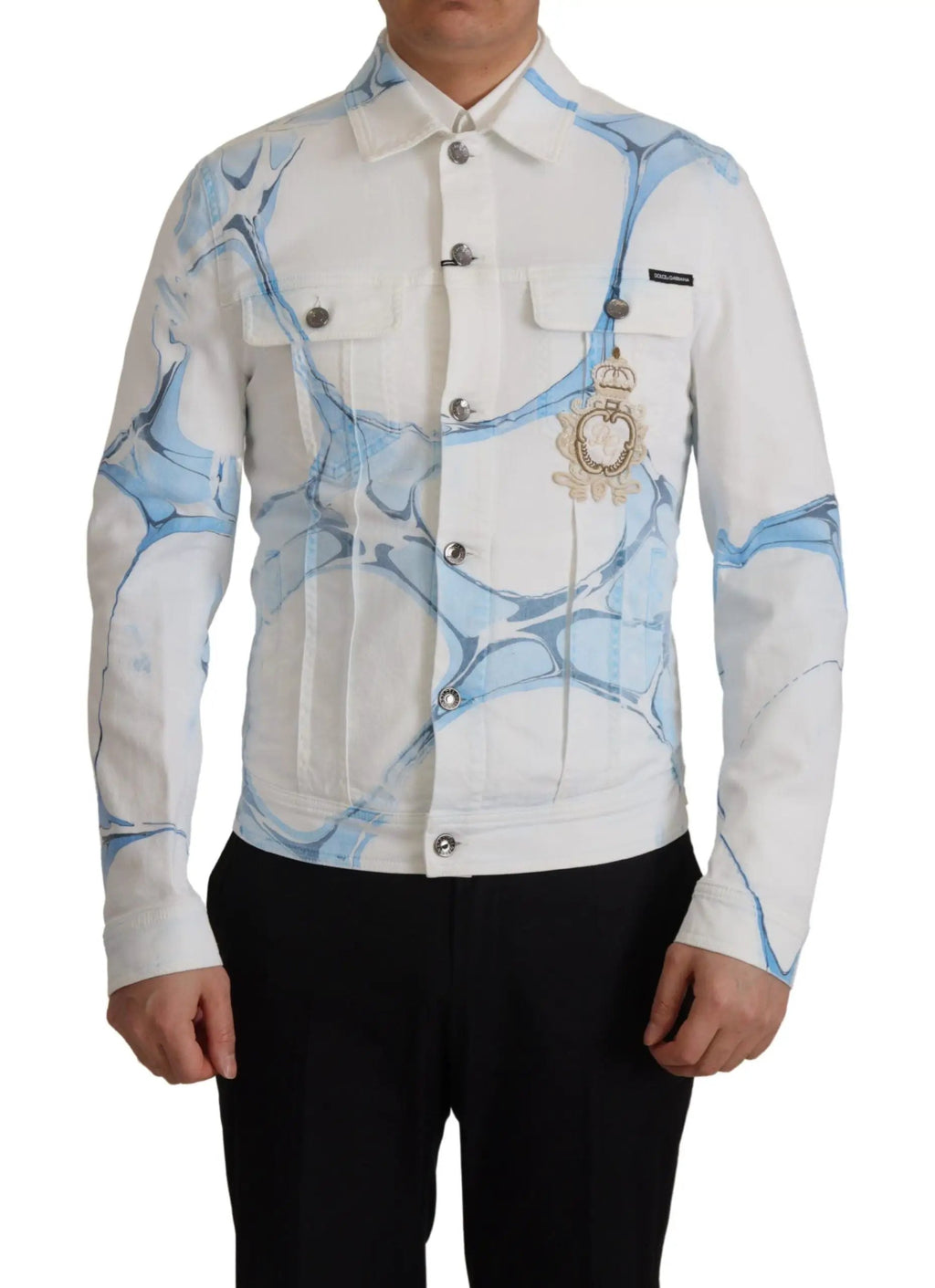Veste en jean Dolce &amp; Gabbana blanche en coton brodée du logo