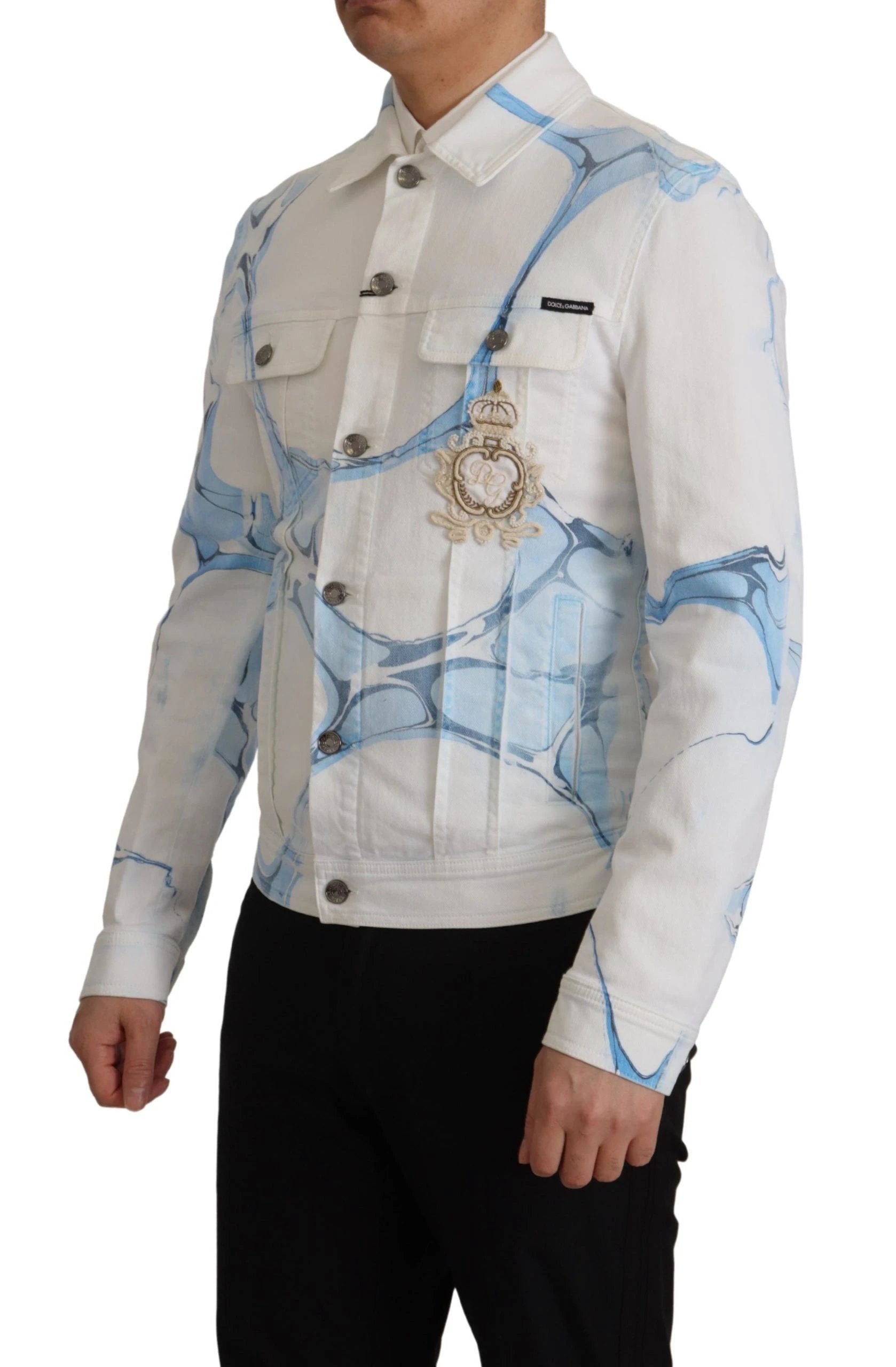 Dolce & Gabbana White Cotton Logo Embroidery Denim Jacket by Dolce & Gabbana