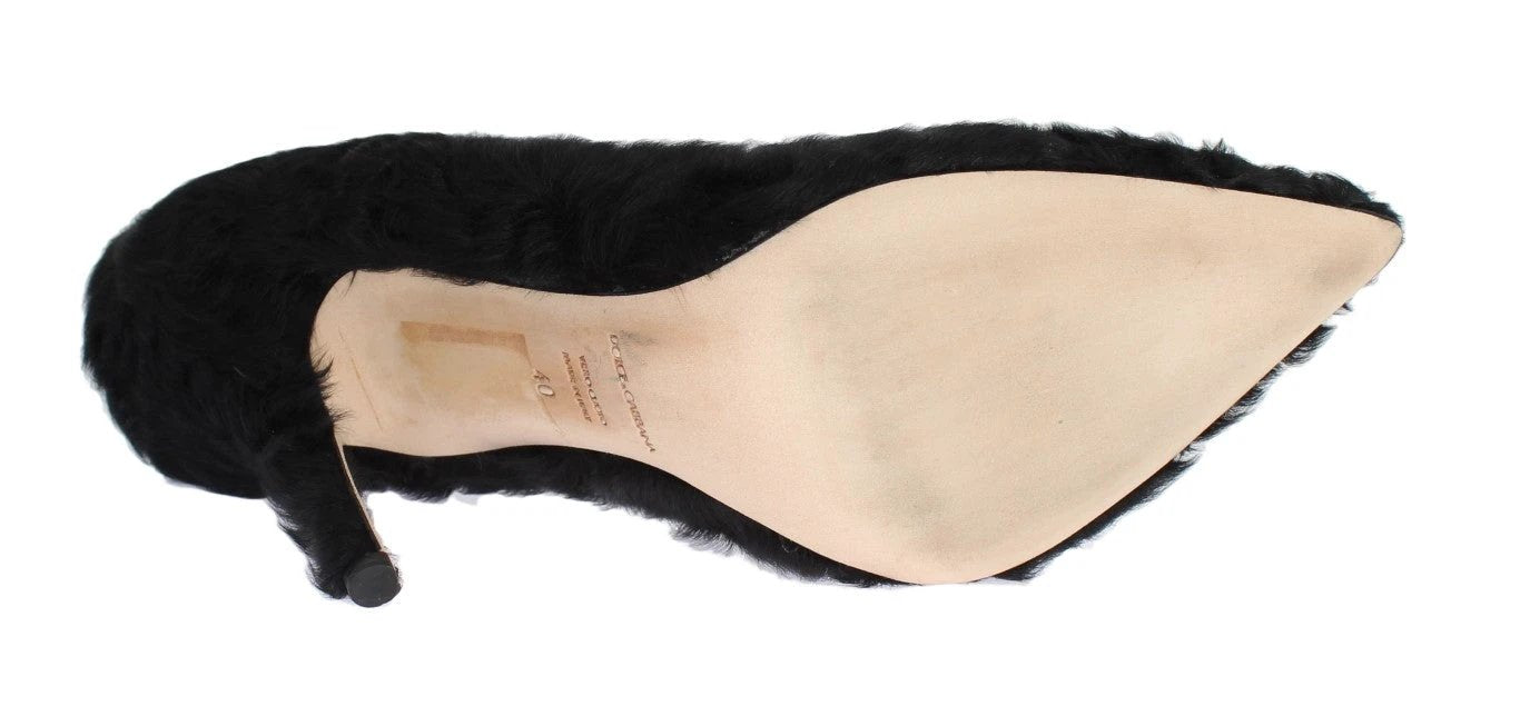 Dolce & Gabbana Black Xiangao Lamb Fur Leather Pumps by Dolce & Gabbana