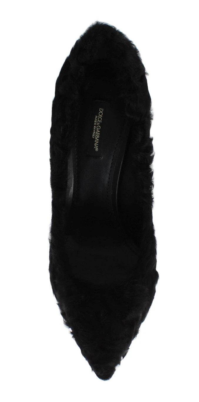 Dolce & Gabbana Black Xiangao Lamb Fur Leather Pumps by Dolce & Gabbana