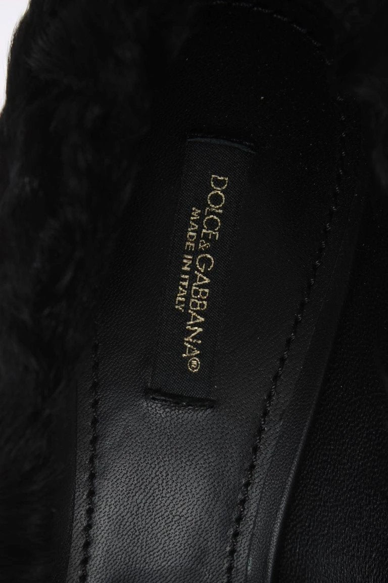 Dolce & Gabbana Black Xiangao Lamb Fur Leather Pumps by Dolce & Gabbana